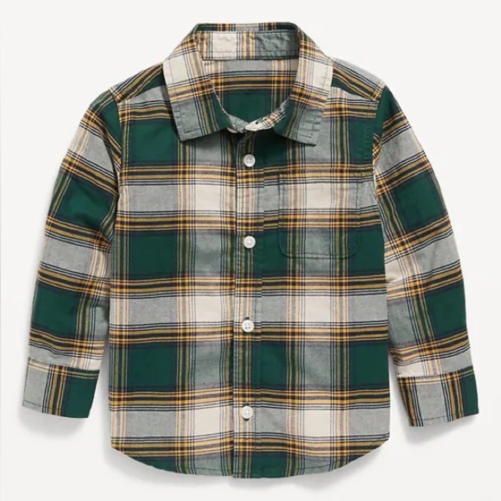 Old Navy Kids Plaid Button-Up Shirt - Green and Yellow